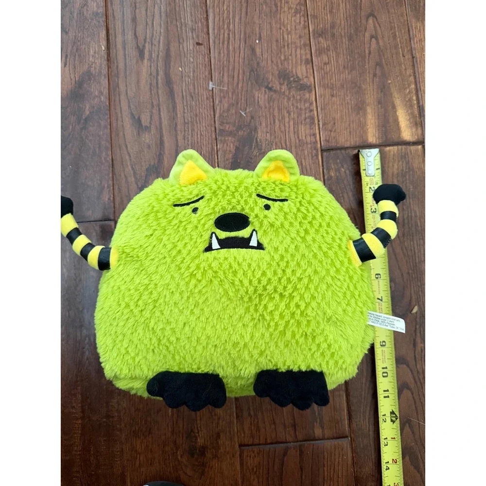 Lime Green‎ Monster Plush Shaggy Round Stuffed Animal Striped Arms 8 Inch